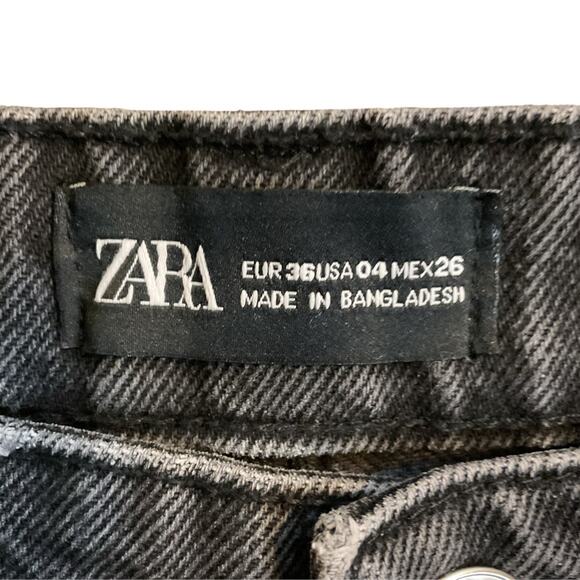 Zara Jeans Women Size 4 Black High Rise Waist Wide Leg Raw Hem Denim Pants - Picture 2 of 13